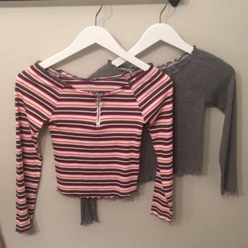 Justice Tops long sleeve Striped Front zipper Size 10 elastic neckline